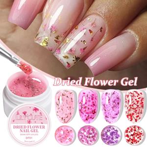 LILYCUTE 8ml 핑크 말린 꽃 젤 매니큐어 천연 꽃 요정 네일 아트 젤 손톱에 대한 UV LED 페인팅 광택 끄기 DIY