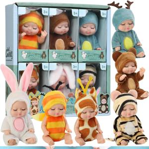 1/6 Pcs 4 인치 미니 다시 태어난 아기 인형 장난감 세트 생일 크리스마스 절묘한 귀여운 동물 옷 선물과 현실적인 아기 인형