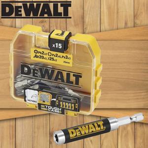 DEWALT DT71511 25MM 드릴 비트 PH2 PZ2 PZ3 T20 T25 X15 DW2054 노란색 터프 케이스 세트가 있는 검정색 텔레스코픽 로드 소켓