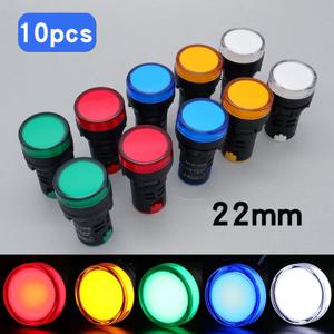 10pcs 22mm 플라스틱 전원 신호 램프 AD16-22DS LED 표시 등 12V 24V 220V 빨간색 녹색 파란색 노란색 흰색 패널 마운트