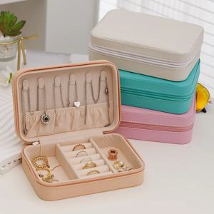 패션 여성 휴대용 여행 보석 상자 PU 가죽 목걸이 반지 귀걸이 지퍼 Stotage 상자 보석 디스플레이 케이스 주최자