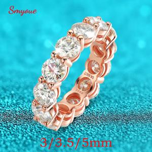 Smyoue 3/3.5/5mm 로즈 골드 컬러 여성을위한 모든 Moissanite 반지 스파클링 결혼 반지 925 스털링 실버 클래식 보석 GRA