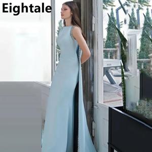 Eightale 2024 베이비 블루 인어 사우디 아라비아 민소매 이브닝 원피스, 결혼식 파티 무도회 원피스 두바이 파티 가운, 맞춤형