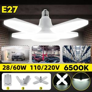 E27 선풍기 접이식 LED 전구, 가정 천장 조명, 창고 및 차고, 백색 조명, 6500K 전구, 28 W, 60W, AC220V, 110V 변형