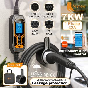 Feyree 가정 및 야외용 단상 와이파이 앱 제어 코드, 타입 1, GBT, TS-NACS 코드, 타입 2, 32A, 7KW