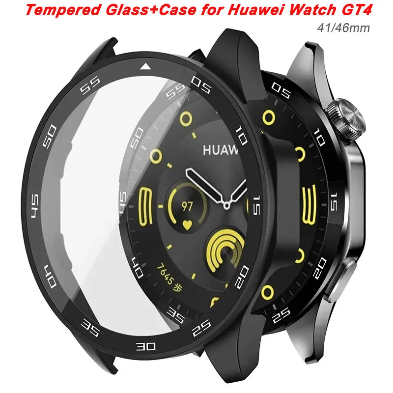 화웨이 시계 GT4 용 강화 유리 + 케이스 화웨이 시계 GT 4 액세서리 용 46mm 41mm 풀 커버리지 범퍼 스크린 보호 커버