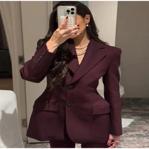 Bornladies 여성용 슬림 웨이스트 시크 블레이저 코트, 사무실 숙녀 더블 브레스트 패션 정장 재킷, 여성 의류, 가을, 겨울