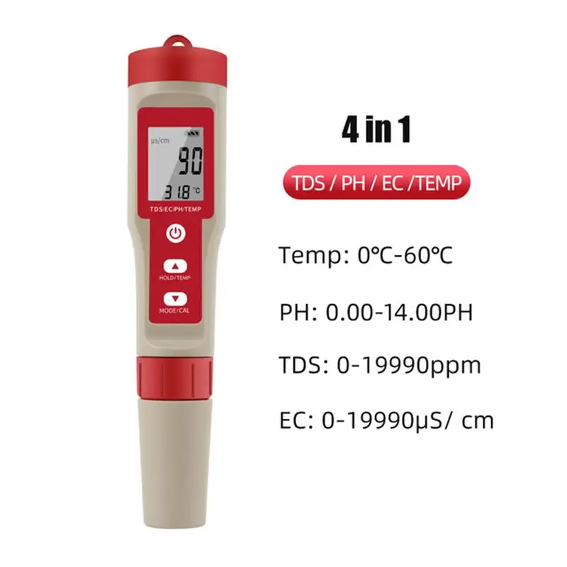 PH 계량기 PH TDS EC 온도 계량기 디지털 수질 모니터 테스터, 수영장 식수 수족관, 4 in 1