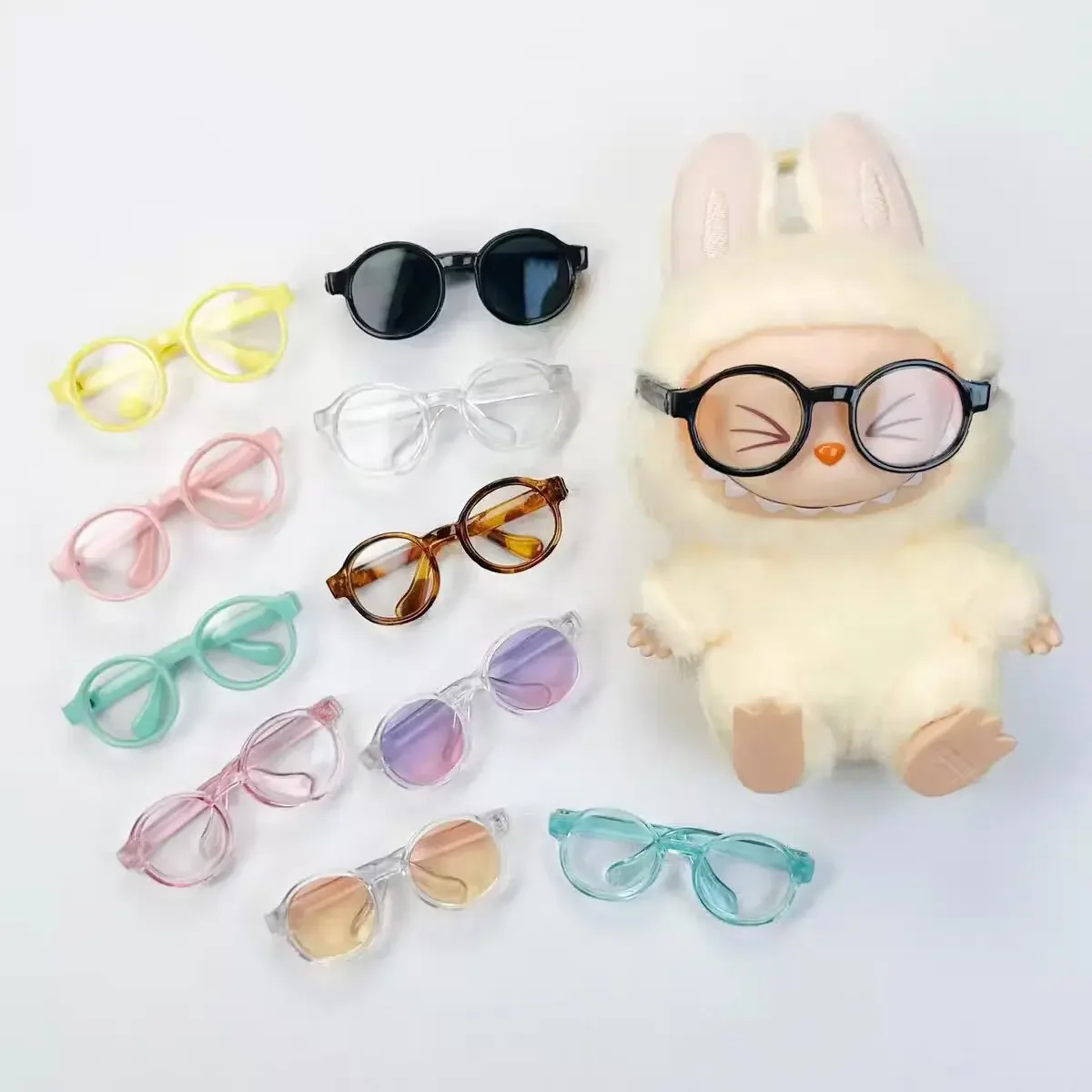 Labubu 6.5cm 투명 플라스틱 안경 1/8 1/6 1/3 1/4 BJD for Labubu MSD 플러시 for EXO 인형 선글라스