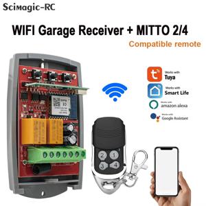 MITTO 2 / 4 433.92MHz 롤링 코드 송신기 용 원격 제어 기능이있는 Tuya WIFI 원격 제어 차고 문 오프너 게이트 수신기
