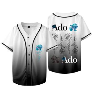 3D Ado 블루 로즈 로고 야구 재킷 Hibana 월드 투어 Merch 티셔츠 여름 여성 남성 패션 반소매 티