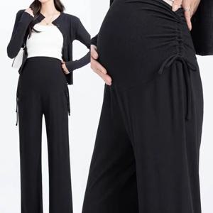 출산 바지 봄과 가을 외부 착용 새로운 여름 몸집이 작은 캐주얼 Drawstring 스트레이트 와이드 레그 바지 출산 착용