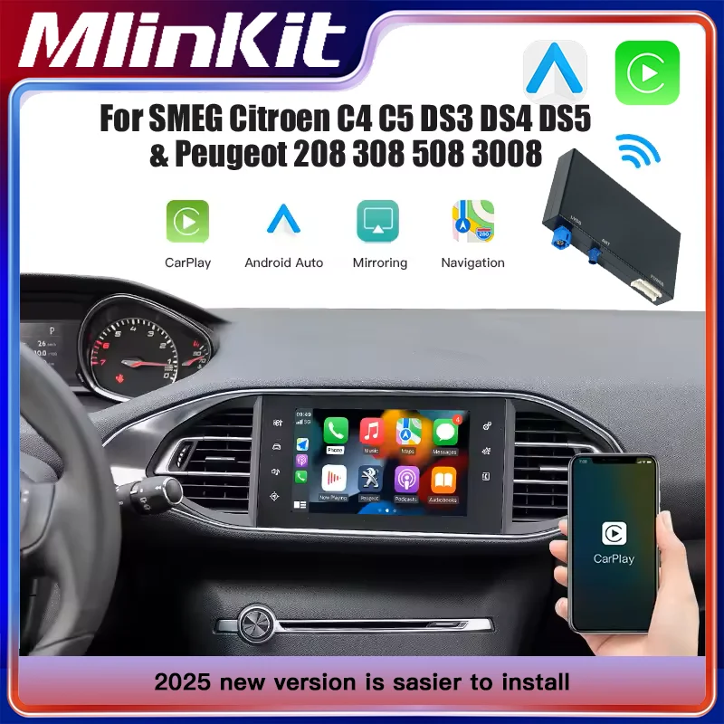무선 Carplay 어댑터 Android Auto For Peugeot Citroen SMEG MRN NAC 508 308 208 3008 C4 DS3 DS5 지원 역방향 카메라