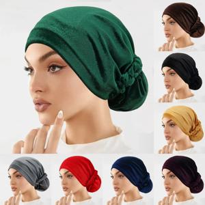 부드러운 탄성 벨벳 인스턴트 터번 내부 Hijabs 모자 모자 이슬람 패션 여성 Headscarf 솔리드 ​​컬러 여성 Hijab 보닛