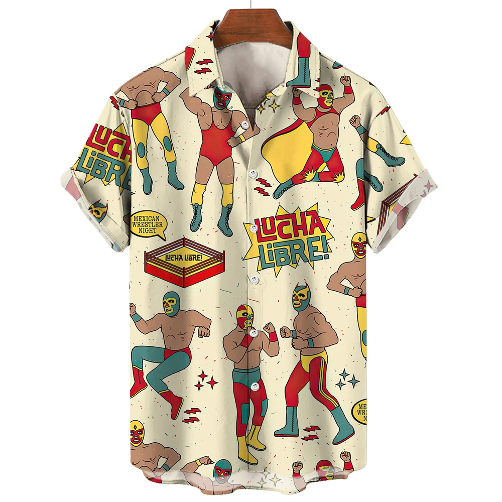 레슬링 3D 인쇄 하와이 비치 셔츠 Lucha Libre streetwear 남성 여성 패션 반팔 셔츠 탑 블라우스 남성 의류