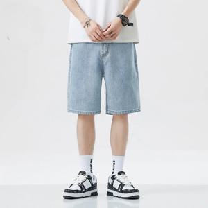 2025 뉴 아메리칸 레트로 짧은 남성용 와이드 레그 청바지 Y2k 고딕 워시 루즈 스트레이트 레그 캐주얼 남성 데님 반바지 스포츠 바지