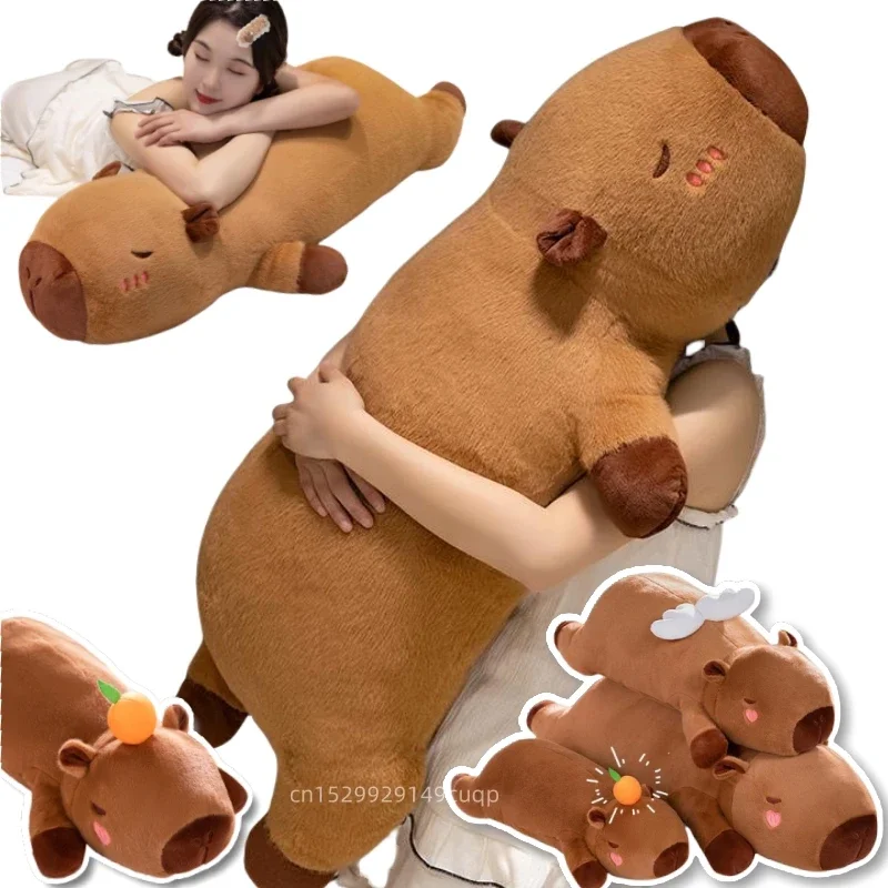 60cm-100cm Kawaii 만화 거대한 스트립 Capybara 봉제 인형 베개 거짓말 갈색 오렌지 날개 크리 에이 티브 Capybara 플러시 장난감 홈 장식