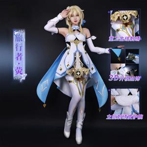 ANIMECC 재고 있음 XS-2XL Lumine 코스프레 Genshin Impact 여행자 의상 가발 애니메이션 게임 할로윈 파티 의류 여성용