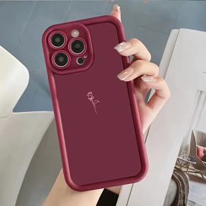 심플 라인 로즈 와인 레드 패턴 폰 케이스 (아이폰 16, 15, 14, 13, 12, 11 Pro Max, 7, 8 Plus, XR, XS, X) 무광 TPU 소프트 실리콘 커버