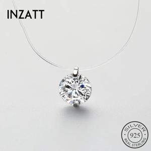 INZATT 925 스털링 실버 지르콘 크리스탈 진주 펜던트 초커 목걸이 투명 낚시 라인 2020 여성을위한 고급 보석