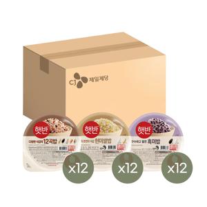 햇반 12곡밥 210g x12개+현미쌀밥 210g x12개+흑미밥 210g x12개