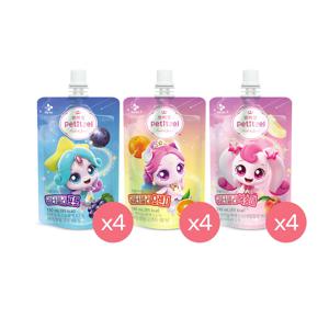 쁘띠첼x티니핑 워터젤리 130ml x12개(포도 4개+오렌지 4개+복숭아 4개)