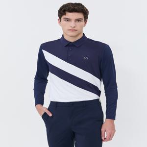 [헤지스 골프 남성] [[24SS]] WPTS4B982N3 [스테디셀러]라인 블럭 긴팔폴로티셔츠 (NAVY)