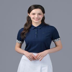 [닥스 골프 여성] [[25SS]] DNTS5B905N3 [선물BEST] 여성 네이비 소매 체크 포인트 반팔 폴로 티셔