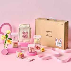 베이비X비비엔다 눈금 이유식 용기 270ml 혼합 6조 & 보냉백 세트 핑크버니에디션
