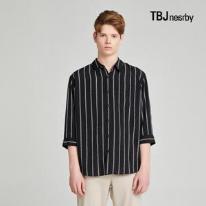 남성 7부 폴리 루즈핏 스트라이프 셔츠(T202SH230P)