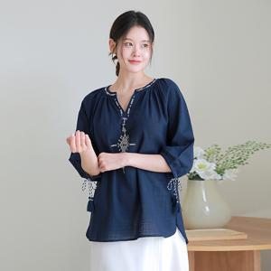 [최초가 69,000원]코튼100 소네트 에스닉 블라우스