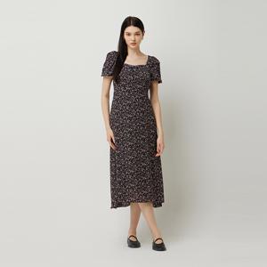 [Online Exclusive] 프린트 소매 셔링 원피스_SAOPZ1531BK