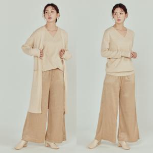 [브리치] 예뻐너 / (1+1) 엠보 와이드 팬츠 세트 (베이지+블랙)