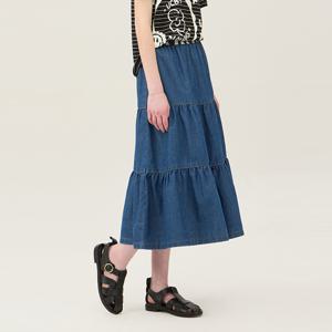 [Online Exclusive] 밴딩 티어드 데님 스커트_BASKE1531IN