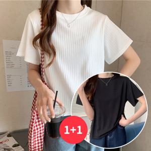 [브리치] 나바바 / NT2636 여성 1+1 데일리 골지 라운드넥 반팔 티셔츠