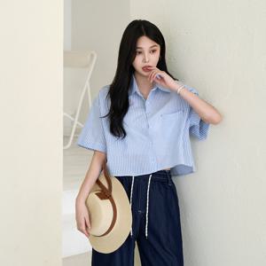 링클프리 스트라이프 스티치 크롭셔츠 #49726