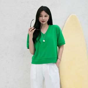 애니 브이넥 절개 반팔맨투맨 #112239