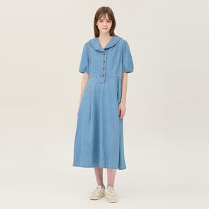 [Online Exclusive] 레이스 숄 카라 데님 원피스_BAOPE1531BL