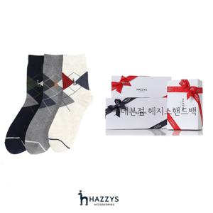 [선물포장][답례품추천]아가일체크 면혼방 장목양말 3종세트 HJSS3E017WT