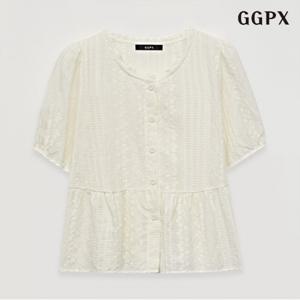 정상가:59,000원 | 라운드넥 플라워 자수 포인트 반팔 블라우스 (GOBBA030D)
