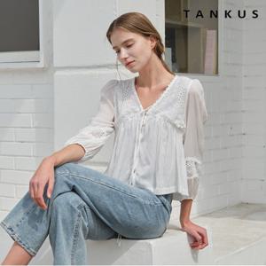 정상가:79,000원 ㅣ 벌룬 슬리브 펀칭 레이스 블라우스 (TX1BL017L0)