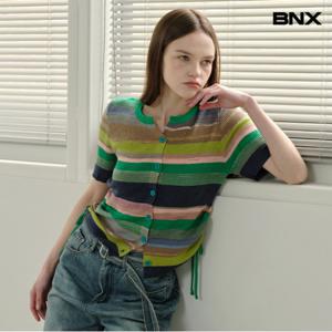 정상가:59,000원 ㅣ 라운드넥 스트라이프 배색 반팔 가디건 (BX2CD005L0)