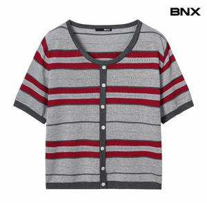 정상가:59,000원 ㅣ 라운드넥 스트라이프 배색 니트 (BX2KP010L0)
