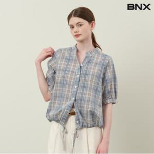 정상가:59,000원 ㅣ 체크 패턴 밑단 스트링 반팔 셔츠 (BX2BL013L0)