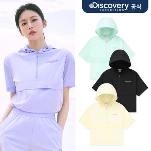 [고윤정 착용]  여성 우븐 쿨터치 후드형 반팔 아노락 4종 택1   DWTR96043-SET