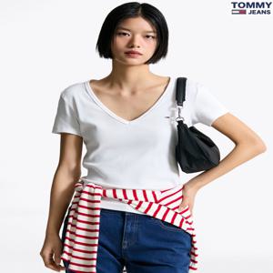 타미진 여성 슬림핏 TOMMY 스판 브이넥 반팔티 T32F1TTO07TWT1-B