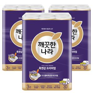 깨끗한 나라 촉앤감케어 와이드 30m 30롤x3팩