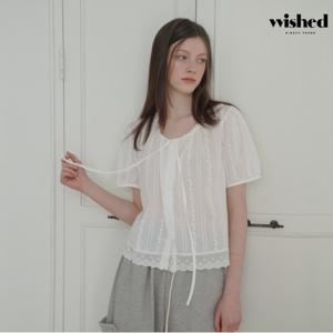 레이스 포인트 리본 스트링 반팔 블라우스 (WICABL045)