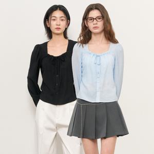 스퀘어넥 셔링 블라우스 [3COL] / WBE1L03513