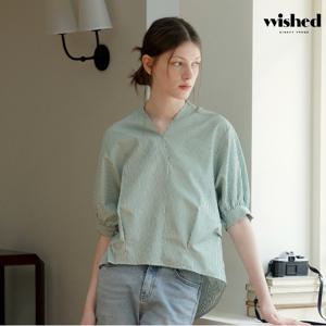 정상가:59000원ㅣ스트라이프 핀턱 페미닌 카라 셔츠 (WICBBL027)